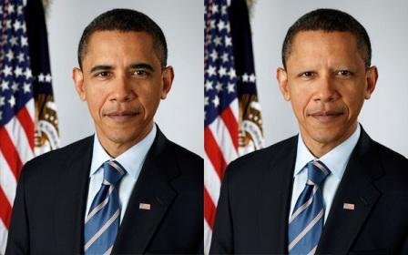 Barrack Obama with and without eyebrows. How does he look like