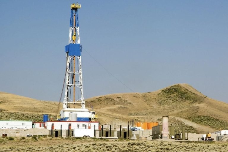 Fracking rig or hydraulic fracturing rig at a well pad